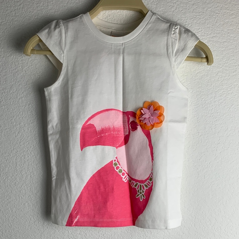 Gymboree Pink Flamingo Tee with Orange Flower 100% Cotton